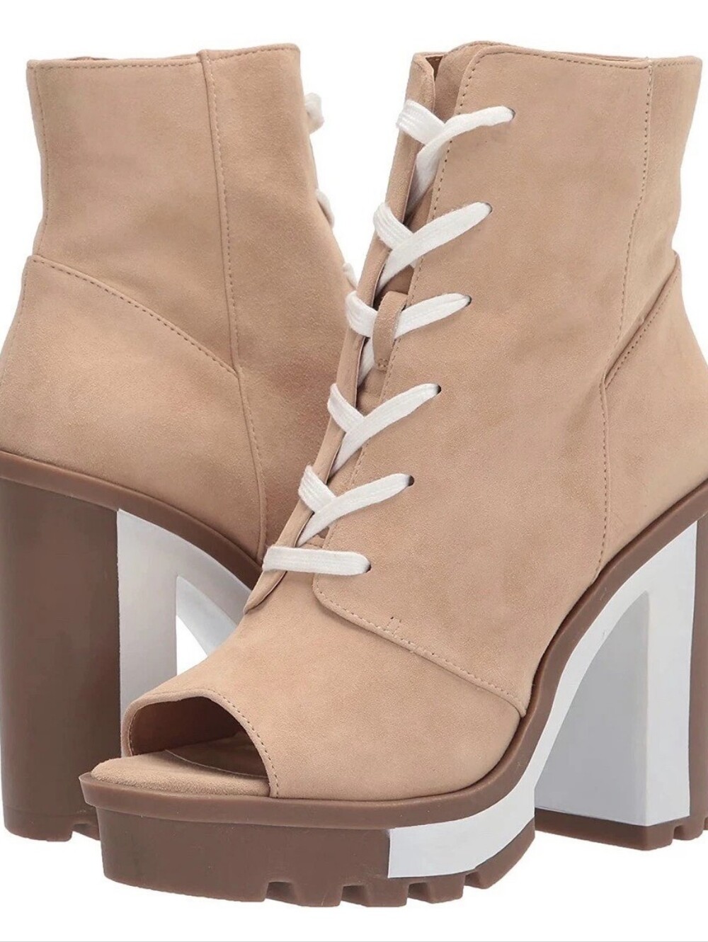 New Jessica Simpson Beige Lace-Up Open-Toe Chunky Heel Booties
